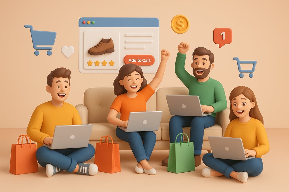 3dmodel People Shopping Online Happily using laptops in a big space