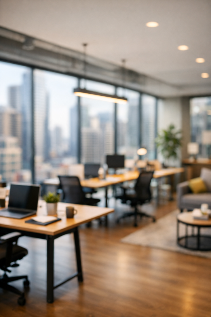 photographic a contemporary office space in a city with a light blur-1